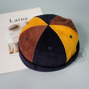 Kundenspezifische Kontrastfarbe Cord-Docker-Kappen, personalisierte randlose Beanie-Hut mit Namen, kundenspezifische Lederpatch-Hüte, perfektes Geschenk für Freunde