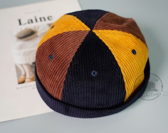Casquettes docker personnalisées en velours côtelé de couleur contrastante, bonnet sans bord personnalisé avec nom, chapeaux en cuir personnalisés, cadeau parfait pour des amis