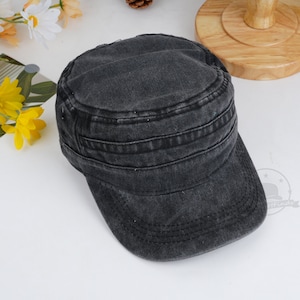 Aangepaste vintage gewassen platte petten, retro militaire pet in legerstijl, Castro-pet, zomerzonneklephoeden, unisex hoeden, Cadet-pet, cadeaus voor hem