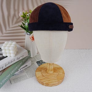 Gorra Docker de pana tricolor de moda, gorro sin ala con costuras japonesas, gorros de otoño e invierno, gorras marineras ajustables.