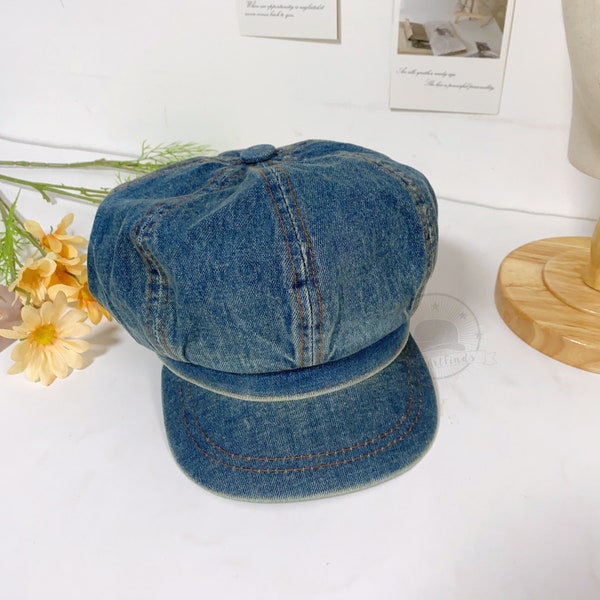 Vintage Women Denim Octagonal Hats, Autumn Newsboy Hats, Casual Gatsby Hats, Slouchy Painter Messenger Hats, Retro Cabbie Hat, Gift for Her