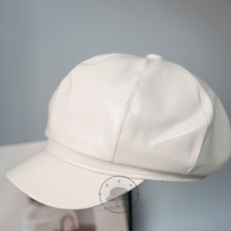 Fashion White PU Newsboy Hats, Minimalist Baker Boy Hat for Women ...