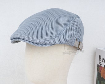 Light Gray Mesh Flat Caps for Men, Summer Breathable Golf Caps, Ivy League Spring Hat, Driving Hunting Hats, Father's Day Gifts,Gift for Him