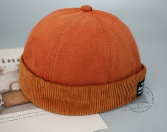 Retro randlose Dockermützen, Unisex Einfarbig Beanie Hut, Trendy Rolled Manschette Dockermützen, Herbst Winter Skullcap, Seemannsmützen, Geschenk für Sie