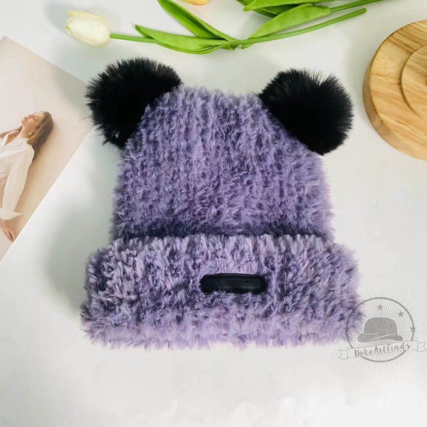 Bonnets d'ours pelucheux mignons 6 couleurs, chapeaux moelleux de dessins animés faits main, chapeaux chauds automne hiver, chapeaux cache-oreilles, chapeaux coupe-vent décontractés, cadeau pour femme