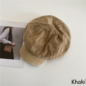 5 Farbe Retro Cord Einfarbig Achteckige Hüte, Herbst Winter Newsboy Caps für Frauen, Klassische Baker Boy Hüte, Cabbie Caps, Geschenk für Frauen Khaki