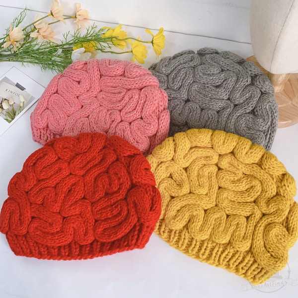 4 Color Funny Brain Wool Hats, Handmade Knitted Brain Beanie Hats, Unisex Autumn Winter Hats, Crochet Warm Bonnet, Cosplay Hats for Adults