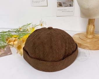 Bonnet vintage en velours côtelé, chapeau sans bord hip hop, casquettes homme femme printemps automne, chapeaux Docker unisexe, chapeau de propriétaire, cadeaux parfaits pour lui