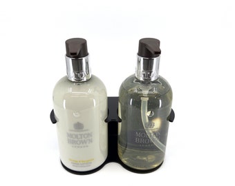 Double caddy style black soap dispenser wall bracket to suit many major brands 300ml bottles