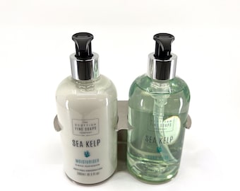 Double caddy style brushed soap dispenser wall bracket to suit many major brands 300ml bottles