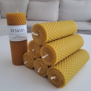 HAND ROLLED BEESWAX candle, size: 12x4 cm, honeycomb, non-toxic, clean burning