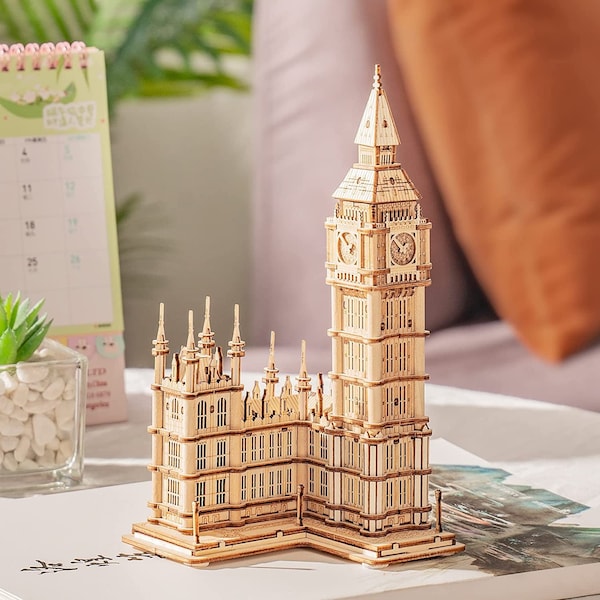 European Architecture 3D Wooden Puzzle DIY Assemble for Kids and Adults, Eiffel Tower and London Bridge Mini Building Kit Gift Set Idea