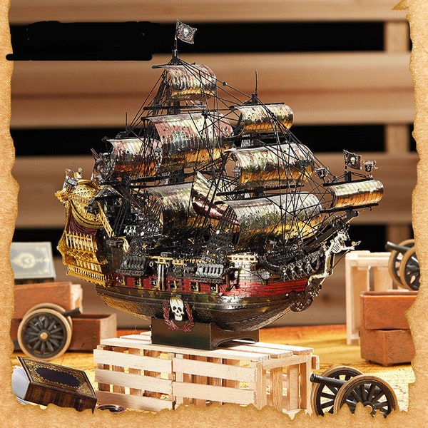 PieceCool La revanche de la reine Anne Puzzle en métal 3D pour le jeu de casse-tête, activité familiale amusante Puzzle en métal 3D Modèle de bateau pirate