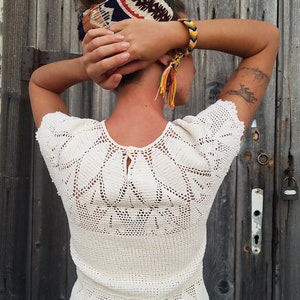 Vintage Crochet Blouse, Retro Vintage Trends, Retro Blouse, Crochet Lase Blouse, Handmade Vintage Top, Gift for her Ready to ship Women Gift