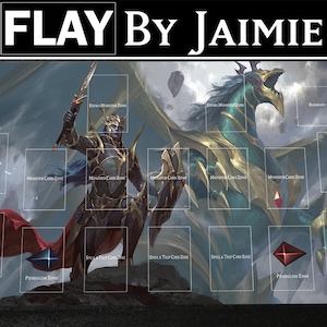 YGO Spielmatte Black Luster Soldat und Chaos Imperator Dragon mit Gratis Tragetasche | Premium Stoff Benutzerdefinierte Duel TKG Matte | Mehrzonen-Layouts |