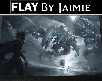 YGO Playmat Blue-Eyes White Dragons with Free Carry Bag | Premium Fabric Custom Duel TCG Mat | Ultra HD Print with Anti-Slip Surface |