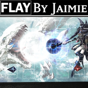 Tapis de jeu YGO Blue-Eyes vs Dark Magicians avec sac de transport gratuit | Tapis Duel JCC personnalisé en tissu haut de gamme | Impression Ultra HD avec surface antidérapante |