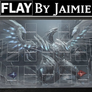 YGO Speelmat Blue-Eyes Chaos MAX Draak met gratis draagtas | Premium stoffen aangepaste duel TCG-mat | Meerdere gepersonaliseerde zone-indelingen |