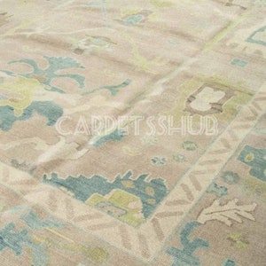 10x14 Green & Blue Oushak Area Rug, 9x12 Beige Oushak rug,Handmade Wool Rug, 8x10 Colorful Oushak, Faded White Oushak Rug,8x10 ,Pastel Rug.