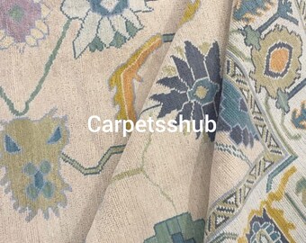 Muted  Pink Turkish Oushak Hand Knotted 4x6 5x8 6x9 8x10 9x12 10x14 Ft Authentic Handmade Rugs for Living Room - Antique Contemporary Rug