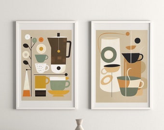 Poster per tazza di caffè espresso Stampa da cucina retrò Illustrazione di una tazza di caffè Arte della cucina di metà secolo Arredamento per bar da caffè Regalo moderno per amanti del caffè Eclettico