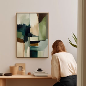 Framed Canvas Green Japandi Abstract Art Print Neutral Wabi Sabi Wall Art Big Japandi Decor Trendy Living Room Modern Apartment Decor