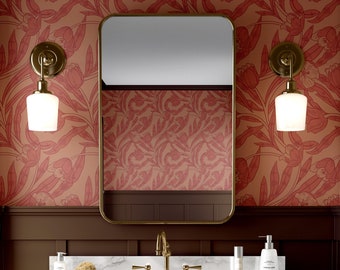 Red Floral Art Nouveau Wallpaper Orange Peel And Stick William Morris Wallpaper Botanical Traditional Vintage Wallpaper Flowers Wall Mural