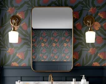 Dark Floral Art Nouveau Wallpaper Peel And Stick William Morris Wallpaper Botanical Traditional Vintage Wallpaper Flowers Wall Mural