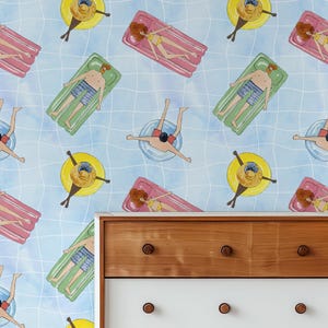 Whimsical Swimmer Wallpaper Peel And Stick Playful Summer Bathroom Wallpaper Colorful Wall Mural Ocean Playroom Wallpaper Fun Kids Room