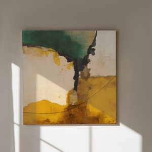 Wabi Sabi Emerald Green and Yellow Modern Minimalist Art. Japandi Neutral Wall Art. Abstract Canvas Art. Japanese Decor.