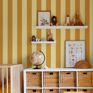 Vintage Yellow and Orange Striped Wallpaper 70s Retro Peel and Stick Wallpaper Funky Accent Wall Colorful Mid-Century Modern Wallpaper