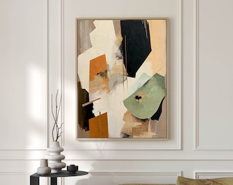 Framed Canvas Print Japandi Abstract Wall Hanging Terracotta Modern Minimalist Art Living Room Decor Wabi Sabi Neutral Wall Art