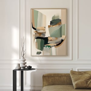 Gerahmter Leinwanddruck Blush Gold Grün Trendige Wandkunst Neutral Wabi Sabi Wall Art Japandi Abstrakter Kunstdruck Modernes minimalistisches Dekor