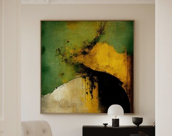 Japanese Art Print in Green and Gold Minimalist Modern Wabi Sabi Abstract Canvas Art Japanese Canvas Wall Art Minimalist Art