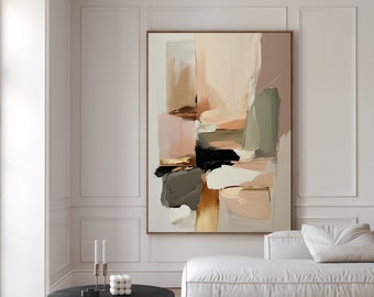 Framed Canvas Print Blush Pink Gold Modern Minimalist Art Contemporary Wall Decor Neutral Wabi Sabi Wall Art Japandi Abstract Art Print