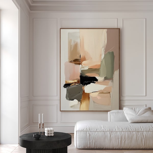 Framed Canvas Print Blush Pink Gold Modern Minimalist Art Contemporary Wall Decor Neutral Wabi Sabi Wall Art Japandi Abstract Art Print