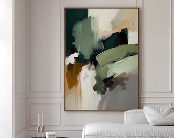 Framed Canvas Sage Green Japandi Wall Art Modern Neutral Wabi Sabi Minimalist Abstract Art Print Trendy Living Room and Bedroom Decor