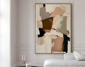 Framed Canvas Print Blush Pink Bedroom Wall Decor Over The Bed Trendy Wall Art Beige Neutral Contemporary Art Abstract Japandi Canvas