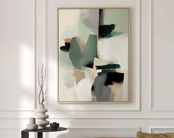 Framed Canvas Contemporary Wall Art Moss Green Trendy Wabi Sabi Neutral Wall Art Japandi Abstract Art Print Modern Decor Minimalist