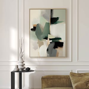 Framed Canvas Contemporary Wall Art Moss Green Trendy Wabi Sabi Neutral Wall Art Japandi Abstract Art Print Modern Decor Minimalist