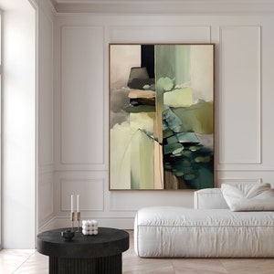 Framed Canvas Sage Green Wall Art Print Trendy Japandi Decor Neutral Wabi Sabi Art Minimalist Wall Hanging Bedroom and Living Room Decor