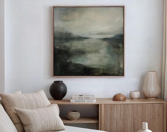Minimalist Japandi Canvas Wall Art Wabi Sabi Abstract Landscape Print Sage Green Wall Art Framed Floating Frame Canvas Neutral Landscape