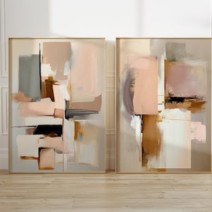 2 pezzi arte murale rosa cipria oro contemporaneo moderno minimalista arte neutra Wabi Sabi arte murale Japandi arte astratta stampa galleria parete