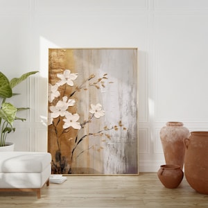 Beige Gold Japandi Neutrale Wandkunst Blumen Wabi Sabi Abstrakt Sakura Kunstdruck Blumen Minimalist Leinwand Natur Ästhetik Poster japanisch