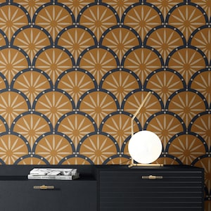 Ochre Yellow Art Deco Wallpaper Peel And Stick Geometric William Morris Wallpaper Blue Arches Vintage Art Nouveau Wallpaper Mural