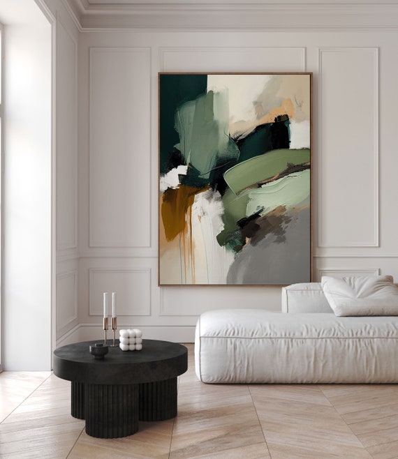 Framed Canvas Sage Green Japandi Wall Art Modern Neutral Wabi Sabi Minimalist Abstract Art Print Trendy Living Room and Bedroom Decor