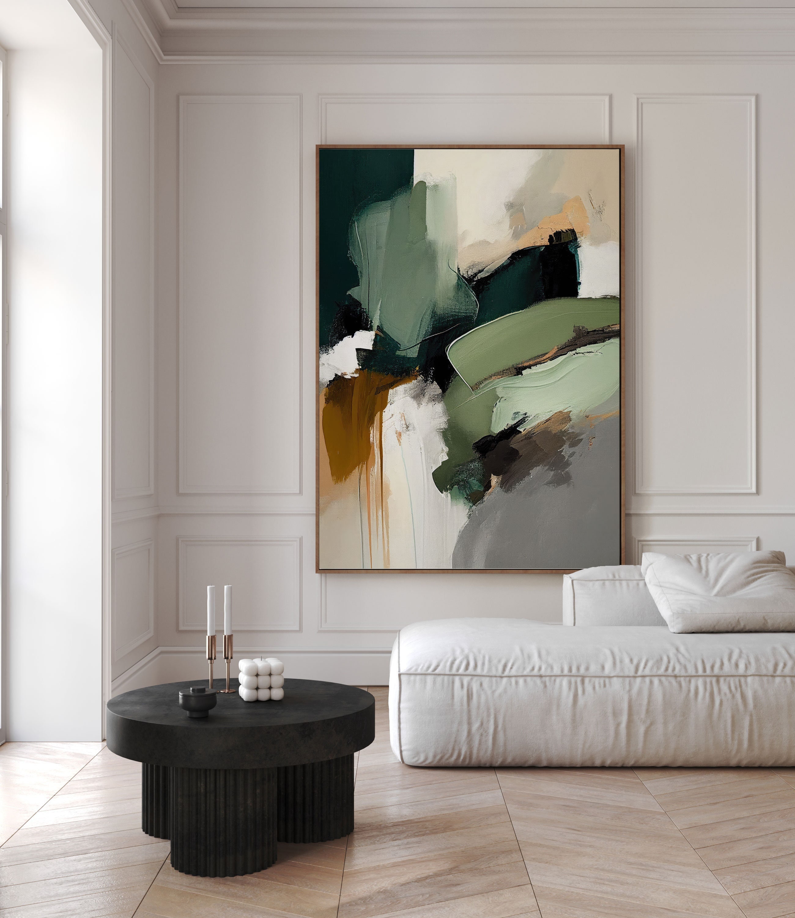 Framed Canvas Sage Green Japandi Wall Art Modern Neutral