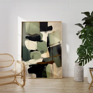 Sage Green Decor Japandi Abstrakter Kunstdruck Große strukturierte Pinselstriche Wabi Sabi Neutrale Wandkunst Modernes minimalistisches ästhetisches Plakat
