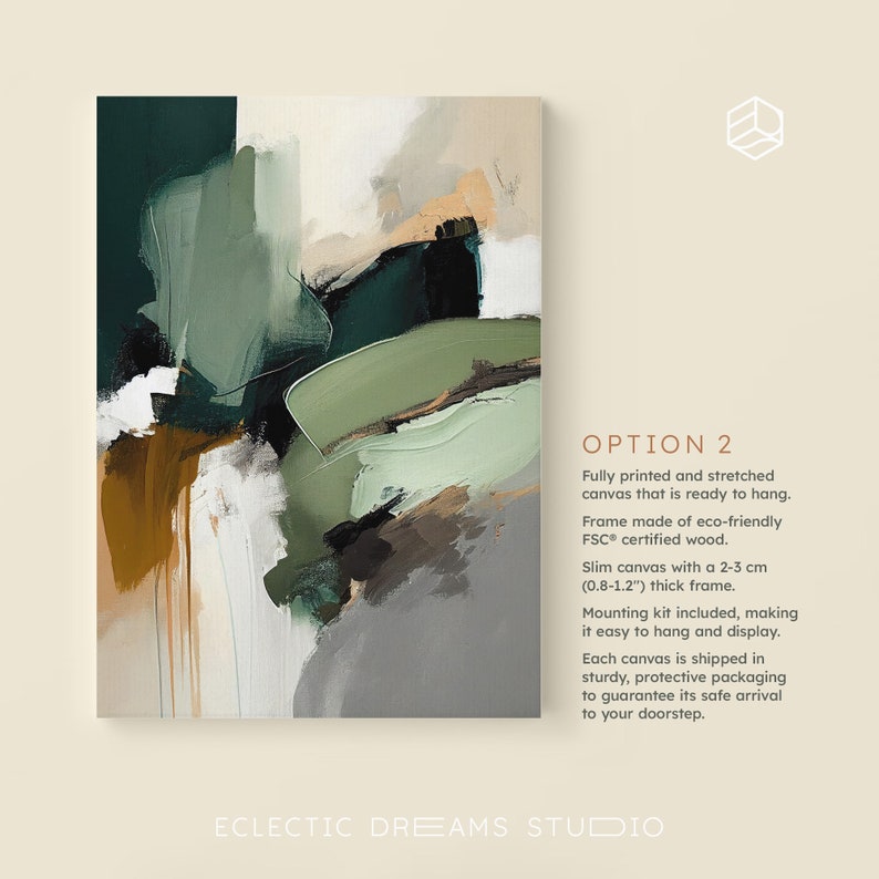 Sage Green Decor Set of 3 Japandi Abstract Art Print Big Textured Wabi ...