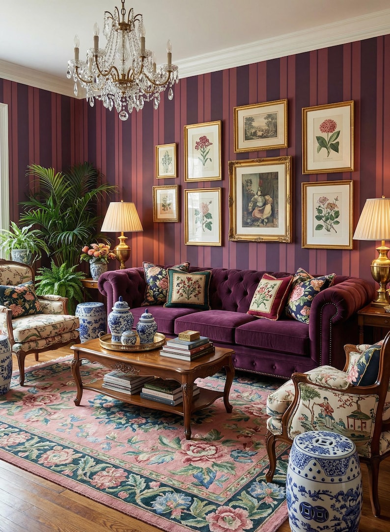 Dark Red Stripe Wallpaper - Peel and Stick Vintage Burgundy Wallpaper ...